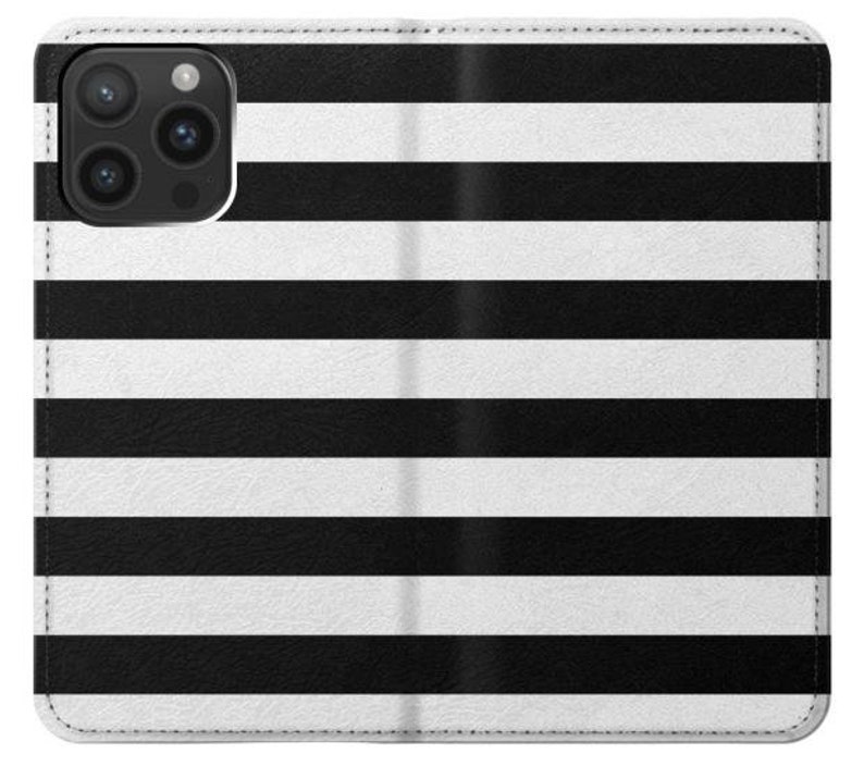 Black and White Striped Hard & Leather Flip Case iPhone 15 Pro Max Plus Samsung Galaxy Z Flip 5 Fold5 Note S23 A14 Google Pixel image 3