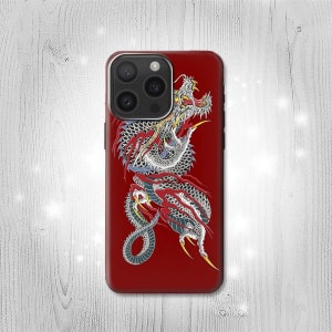 Custodia rigida e in pelle con motivo a drago Yakuza per iPhone 16 Pro Max Plus Samsung Galaxy Z Flip 6 Fold6 Note S24 A15 Google Pixel