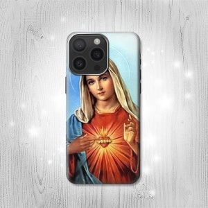 Die Jungfrau Maria Santa Maria Hart & Leder Klapphülle iPhone 16 Pro Max Plus Samsung Galaxy Z Flip 6 Fold6 Note S24 A15 Google Pixel
