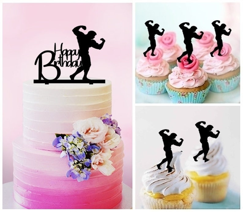 Happy Birthday Bodybuilding Party Wedding Birthday Acrylic Cake Topper ...