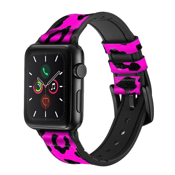 Apple Pink Smartwatch with Leopard-Pattern Leather Band PINK LEOPARD Apple Watch Band | Bold Animal Print | Cute  main image 2