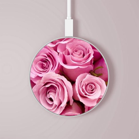 Pink Rose Wireless Charger Pad 15W Type-c iPhone Android LED Light