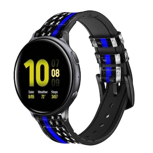 Thin Blue Line USA Leather & Silicone Smart Watch Band Strap For Samsung Garmin Fossil Wristwatch 18-24mm