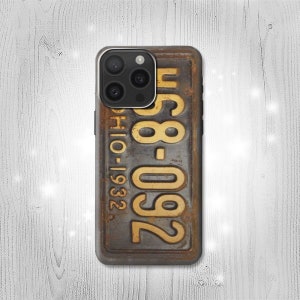 Custodia rigida e in pelle con targa auto d'epoca per iPhone 16 Pro Max Plus Samsung Galaxy Z Flip 6 Fold6 Note S24 A15 Google Pixel