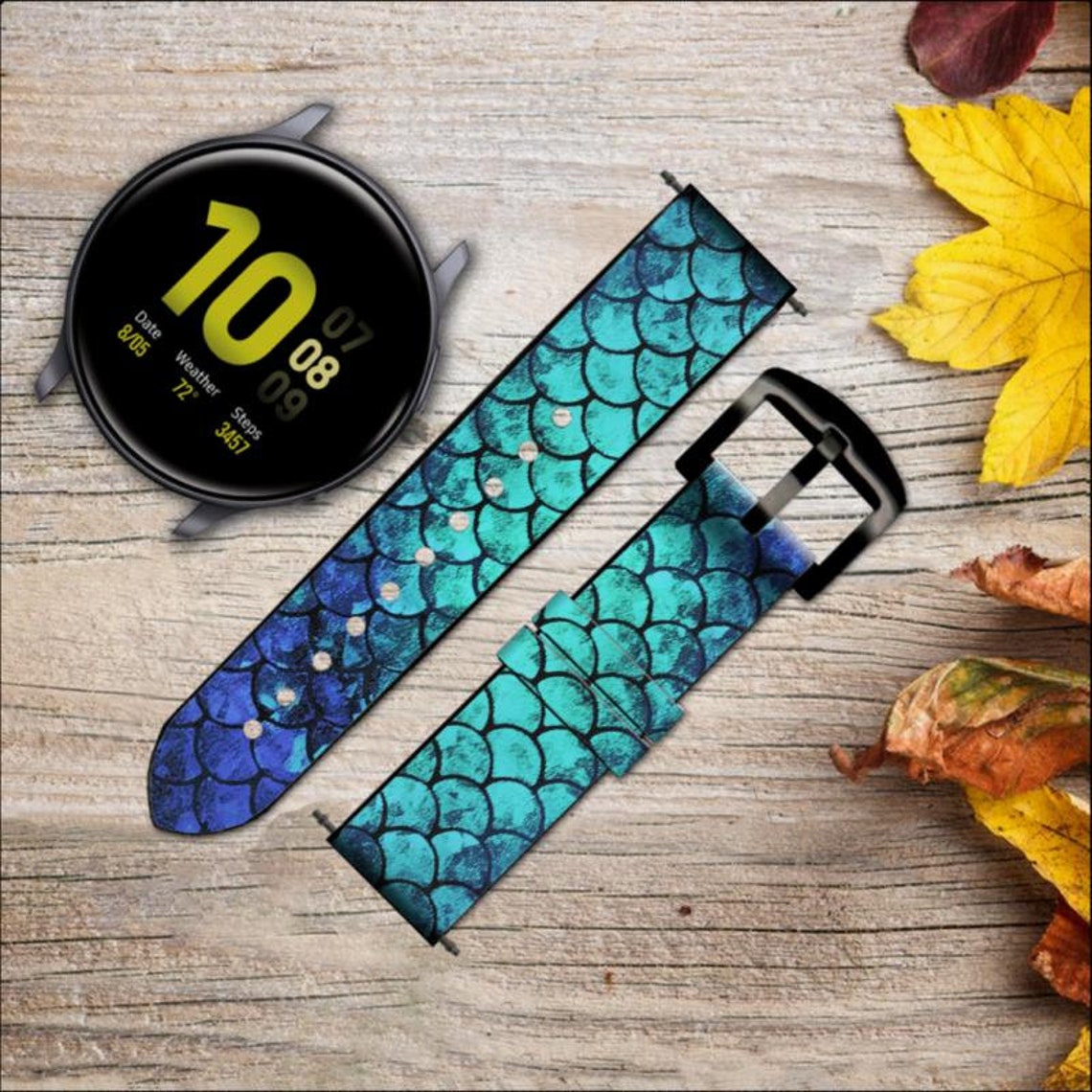 Fish Watch Strap Green Mermaid Fish Scale Leather & Silicone Smart Watch Band Strap for ...