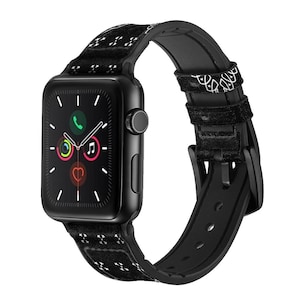 Bandana Black Pattern Leather & Silicone Smart Watch Band Strap For Apple Watch iWatch Series 9 8 7 6 5 4 3 2 1 SE