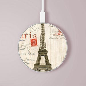 Tour Eiffel Paris carte postale chargeur sans fil 15 W type C iPhone Android LED lumière station de charge