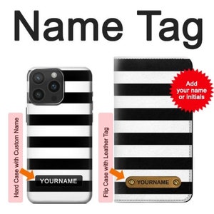 Black and White Striped Hard & Leather Flip Case iPhone 15 Pro Max Plus Samsung Galaxy Z Flip 5 Fold5 Note S23 A14 Google Pixel image 6
