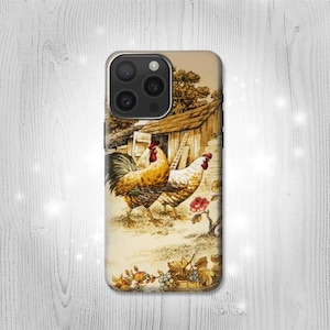 Custodia rigida e in pelle con motivo French Country Chicken per iPhone 16 Pro Max Plus Samsung Galaxy Z Flip 6 Fold6 Note S24 A15 Google Pixel