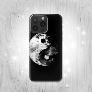 Étui à rabat rigide et en cuir Moon Yin-Yang pour iPhone 16 Pro Max Plus Samsung Galaxy Z Flip 6 Fold6 Note S24 A15 Google Pixel