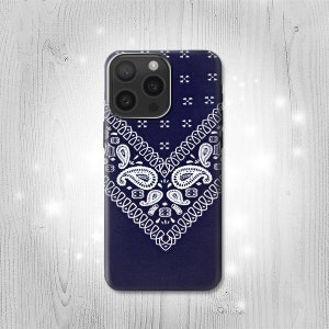 Étui à rabat rigide et en cuir bleu marine à motif bandana pour iPhone 16 Pro Max Plus Samsung Galaxy Z Flip 6 Fold6 Note S24 A15 Google Pixel