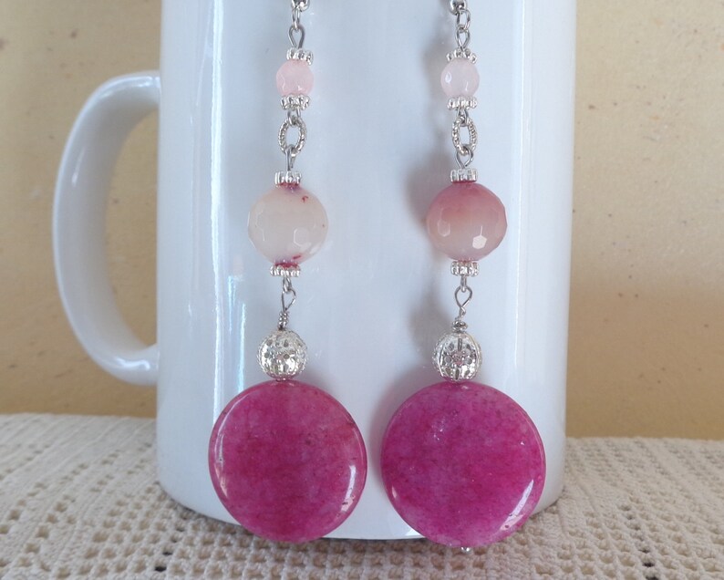 agate earrings My special gift hot pink earrings pink earrings dangle earrings Very long earrings stone bead earrings