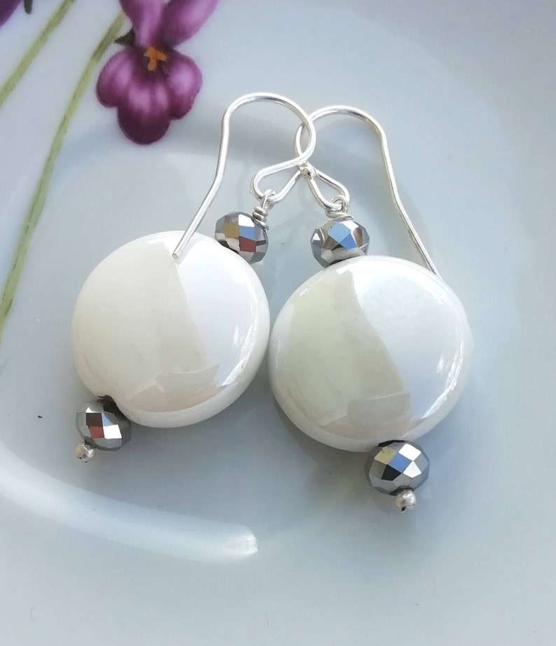 White ceramic earrings handmade jewelry ceramic earrings summer jewelry urban style earrings summer earrings white dangle earrings