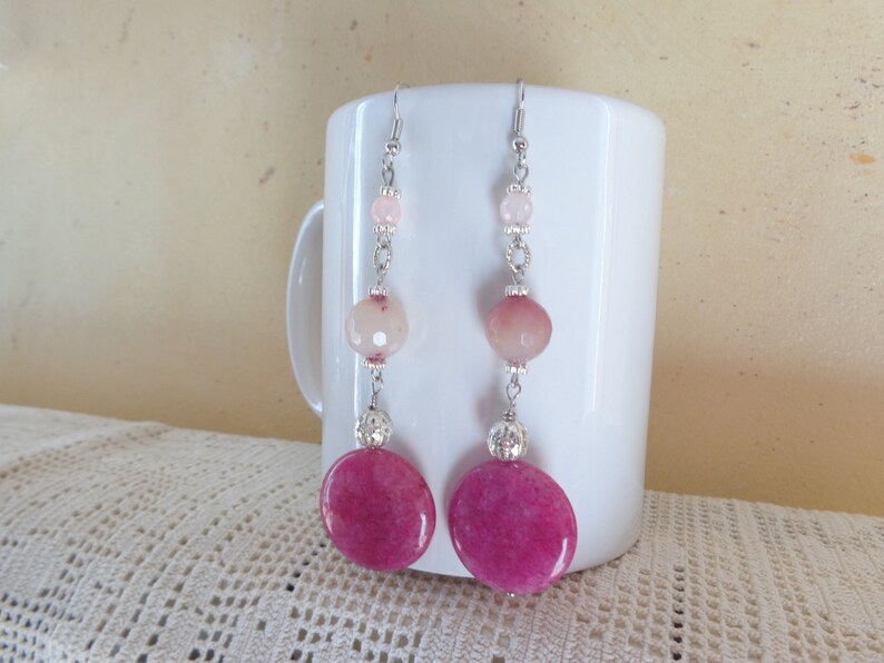 agate earrings My special gift hot pink earrings pink earrings dangle earrings Very long earrings stone bead earrings