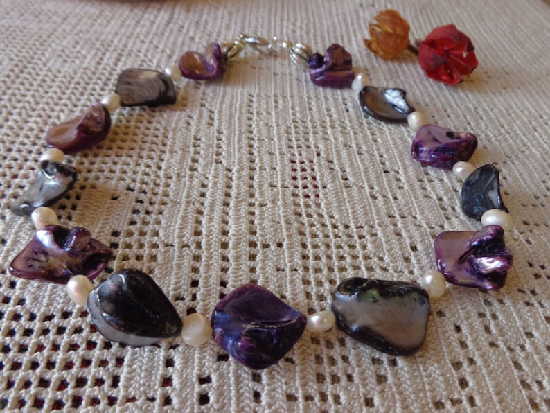 My special gift mop choker black and purple necklace Mop and freshwater pearls necklace mother of pearl necklace
