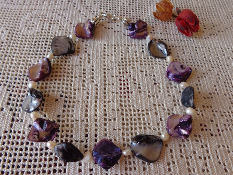 My special gift mop choker black and purple necklace Mop and freshwater pearls necklace mother of pearl necklace