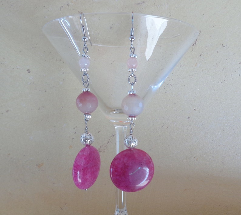 agate earrings My special gift hot pink earrings pink earrings dangle earrings Very long earrings stone bead earrings