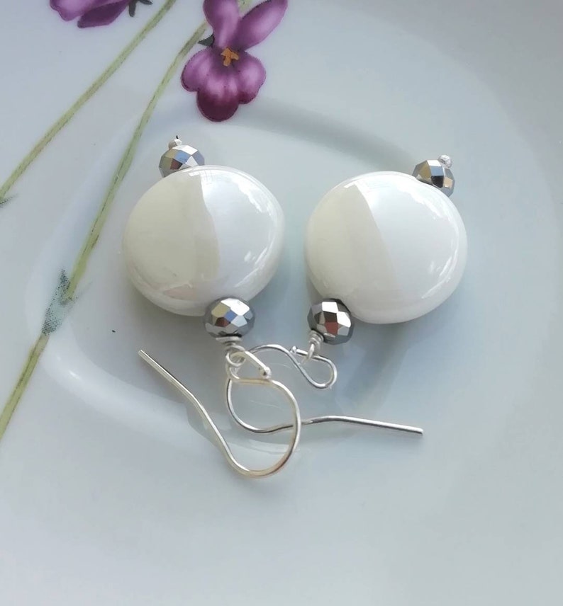 White ceramic earrings handmade jewelry ceramic earrings summer jewelry urban style earrings summer earrings white dangle earrings