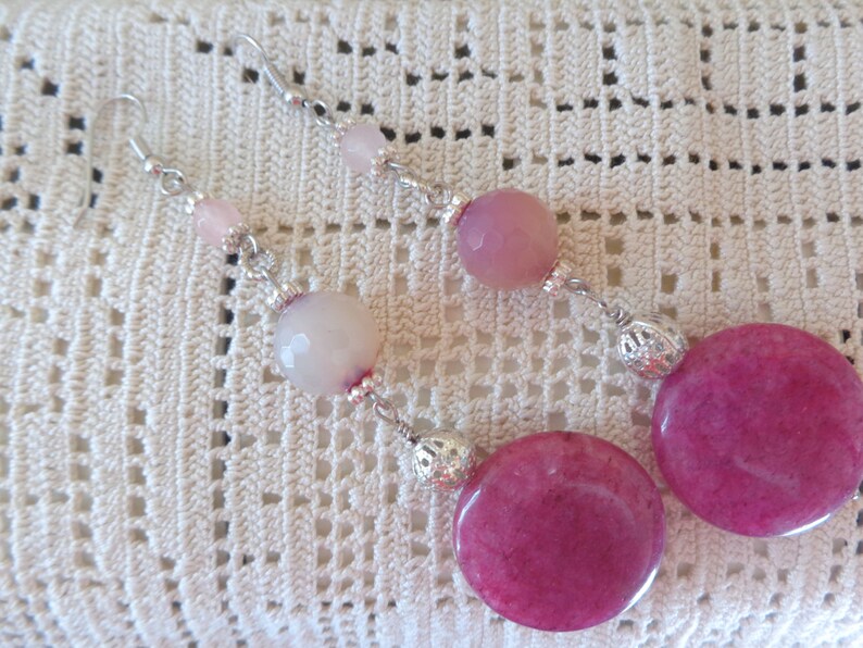 agate earrings My special gift hot pink earrings pink earrings dangle earrings Very long earrings stone bead earrings