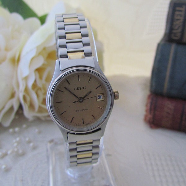 Vintage Tissot Seastar B936 Ladies Swiss Wristwatch Gift - 2-Tone Steel & Gold Plated Bracelet - Pouch/Warranty - A Lovely Classic Watch