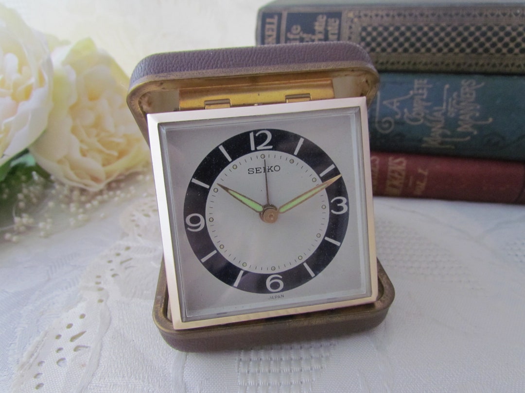 Vintage Seiko Travel Alarm Clock Hand Wound Mechanical Movement Folding
