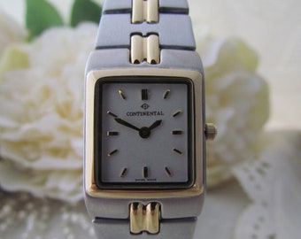 Continental Ladies Swiss Dress Watch - 2-Tone Steel and Gold Plated Finish Bracelet - Boxed Gift with Tag - Working Order - as New Condition