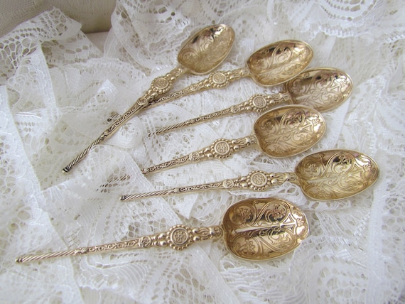 1936 Sterling Silver and Gilt Plated Anointing Spoons - Barker