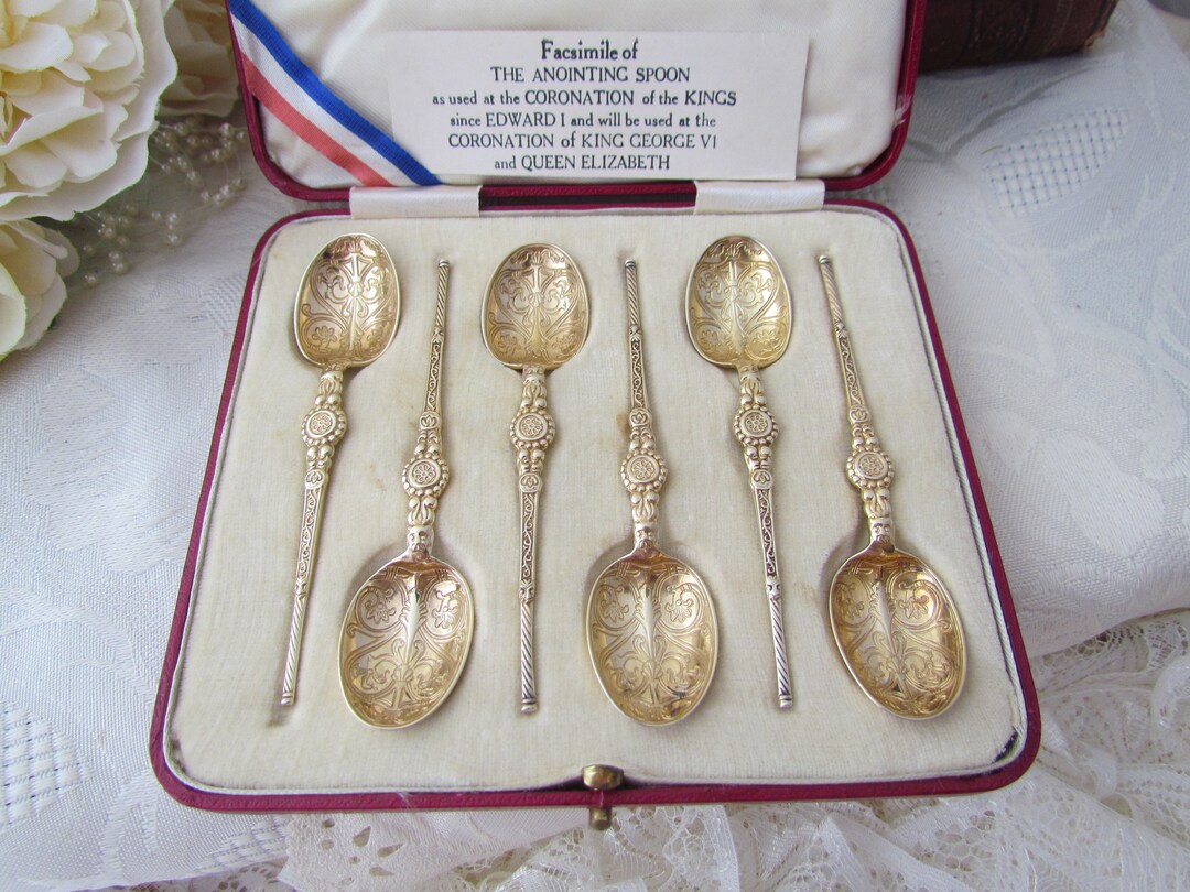 1936 Sterling Silver and Gilt Plated Anointing Spoons - Barker