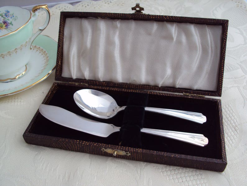 Vintage Silver Plated Dorchester Butter KnifeButter Spreader and Jam Spoon FlatwareSilverware Circa 1930/'s1940/'s Boxed