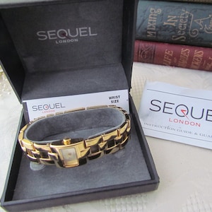 Vintage Sequel Ladies Quartz Wristwatch with Yellow Metal Bracelet - In Full Working Order - Original Box and Guarantee Included
