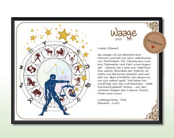 Libra, zodiac sign, customizable, art print with or without frame, mural, gift, astrology, horoscope, birthday gift
