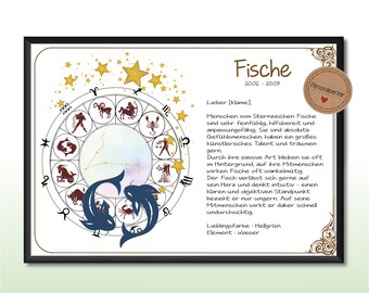 Pisces, zodiac sign, customizable, art print with or without frame, mural, gift, astrology, horoscope, birthday gift