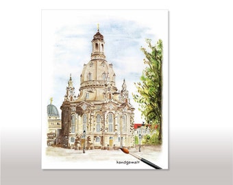 Frauenkirche Dresden, hand-painted, acrylic on canvas stretcher frame by Michael Richter - unique, original, 100% handmade