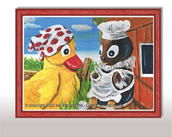 Pittiplatsch und Schnatterinchen - Art print after a hand-painted canvas painting by Silke Ludewig - Dresden - with or without frame