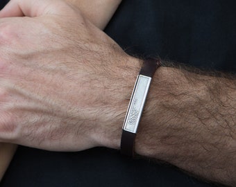 Men's Hebrew Leather Bracelet with Silver Engraved Pendant – Jewish Promise Jewelry