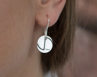Kabbalah Earrings, Silver Plated Dangle, Hebrew Engraved Jewelry, Spiritual Gift