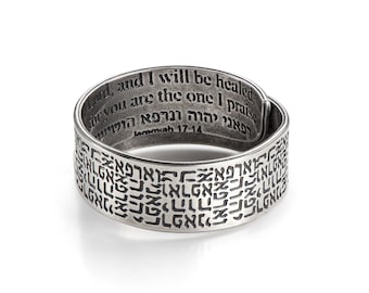 Anillo ajustable con escritura hebrea chapado en plata de ley