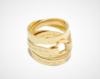 Kabbalah Ring, Gold Plated Brass, 72 Names of God, Jewish Jewelry