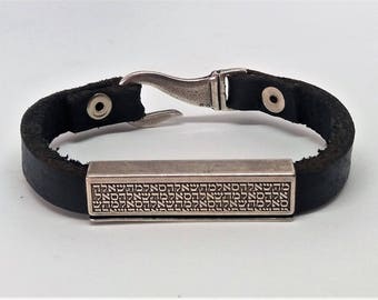 Men&#39;s Leather Bracelet, Engraved Bracelet,Men&#39;s Silver Bracelet, Men&#39;s Jewelry, Jewish Jewelry, Kabbalah Bracelet, 72 Names Of God