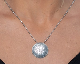 Hebrew Coin Necklace, Oxidized Sterling Silver Pendant, Spiritual Jewish Jewelry