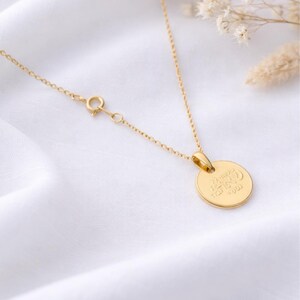 Engraved Gold Coin Necklace, Hebrew Blessing Pendant, Religious Jewelry, Love Verse (Gold-Plated Brass)