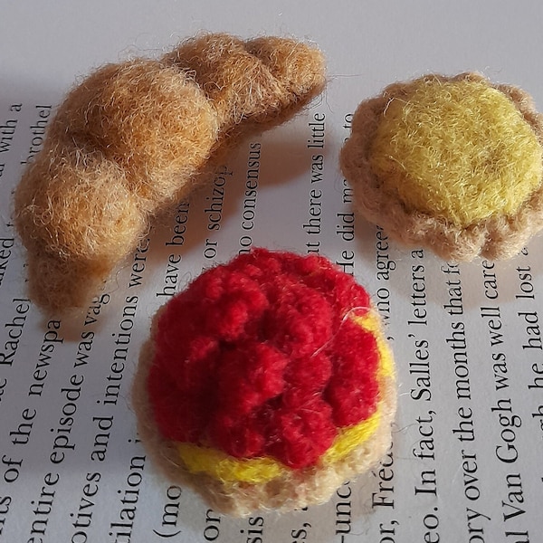 Set of three needlefelt french patisserie fridge magnets, novelty