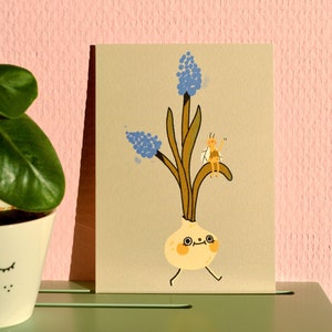 Cartão postal A6 com bulbo de flor e abelha ambulante / Papelaria e impressões fofas e kawaii por ilustrações de Bloemkolie