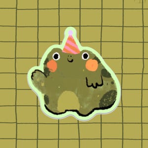 Pegatina de vinilo de rana de fiesta / Linda, kawaii Apto para lavavajillas / Papelería impermeable