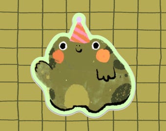 Party Frog Vinyl Sticker / Cute, Kawaii Dishwasher proof / Waterproof Stationery