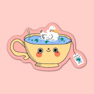 Tea Time Duck Sticker / Waterproof & Dishwasher safe / Cute and Kawaii stationery