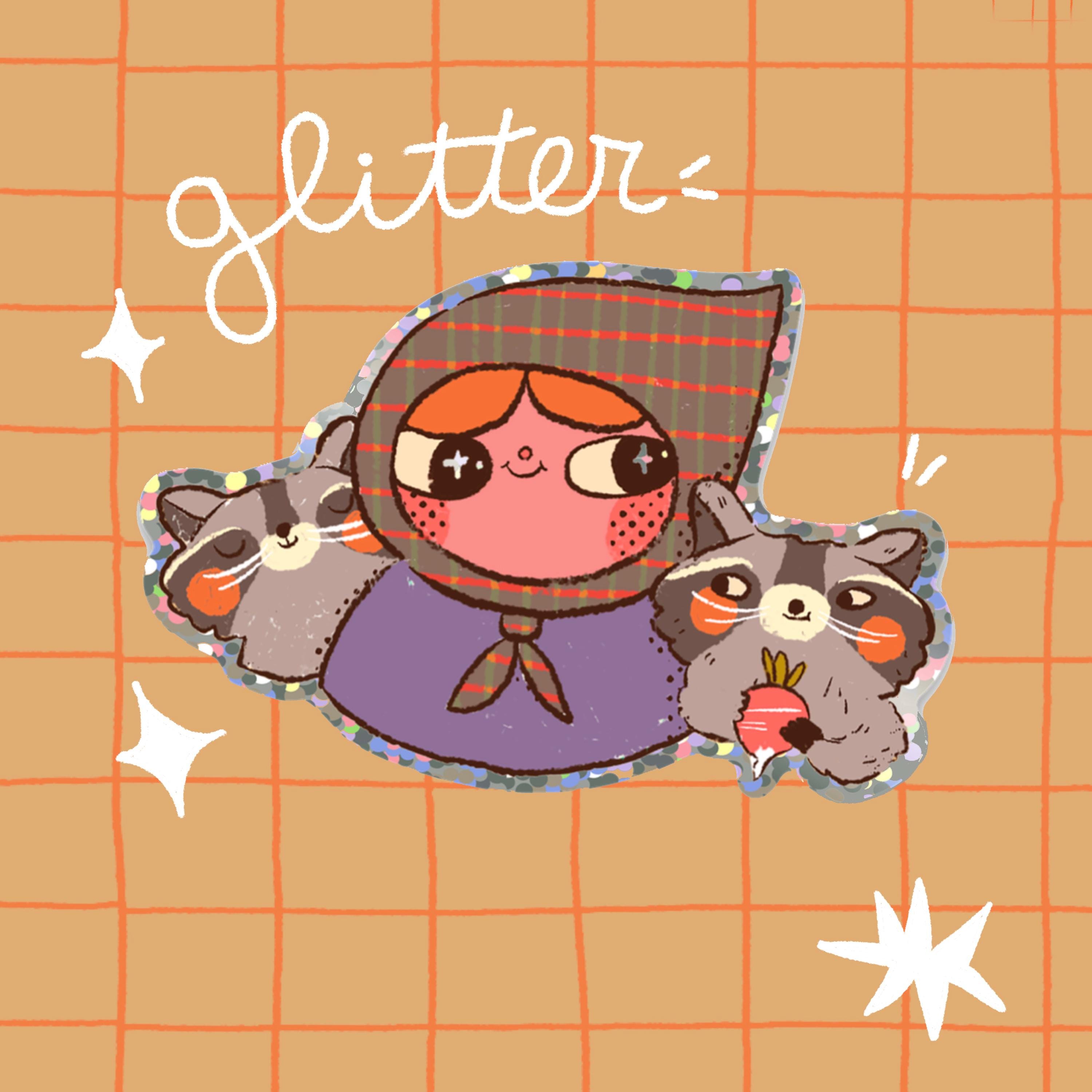 Raccoon Lady | Cute Vinyl Sparkle Sticker | Kawaii Animal Sticker ...