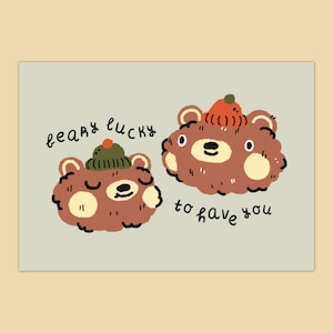 Beary Lucky / Carte de vœux kawaii amusante et mignonne pour les amis et les proches / Illustrations à l'intérieur de la carte postale