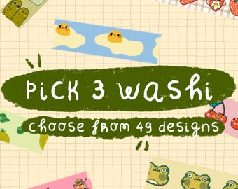 Washi Tape Set – Pick 3 Cute Washi Tapes – Kawaii Planner Tape – Scrapbooking & Journaling Supplies – Gift Deal