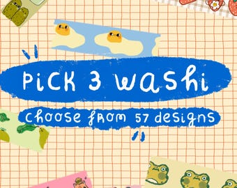 Washi Tape Set – Pick 3 Cute Washi Tapes – Kawaii Planner Tape – Scrapbooking & Journaling Supplies – Gift Deal